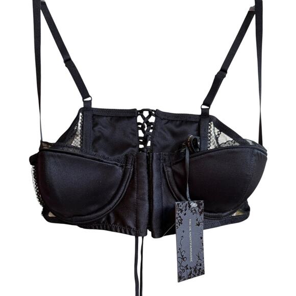 Kiki de Montparnasse Women's Muse Satin & Lace Corselette Bra Black 32A NWT - Picture 7 of 9
